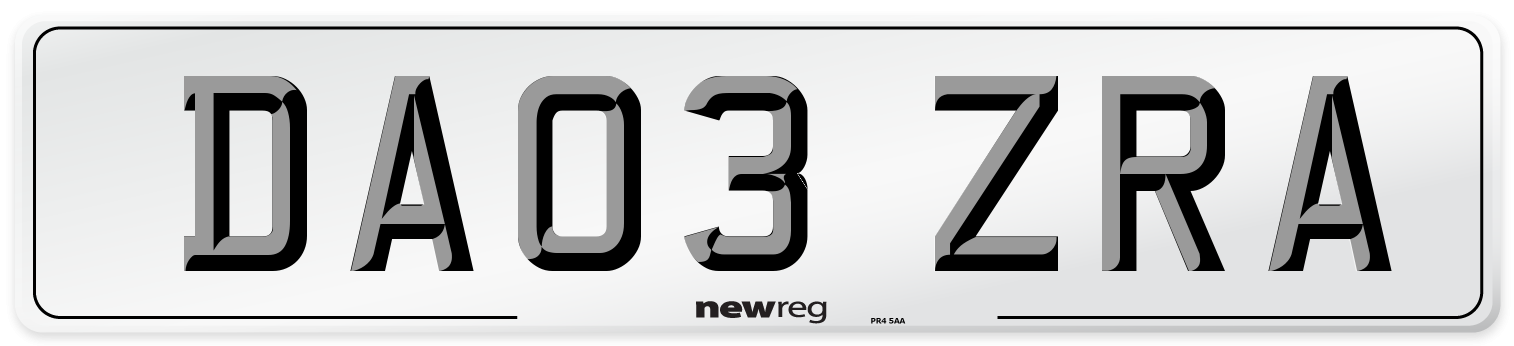 DA03 ZRA Number Plate from New Reg